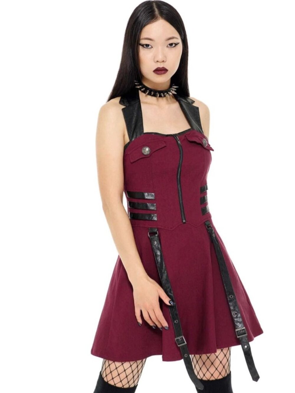 Killstar ✦ Psy-Ops Dress Blood ✦ Super-Stretch Woven Pleated Zip Strap Detail XS